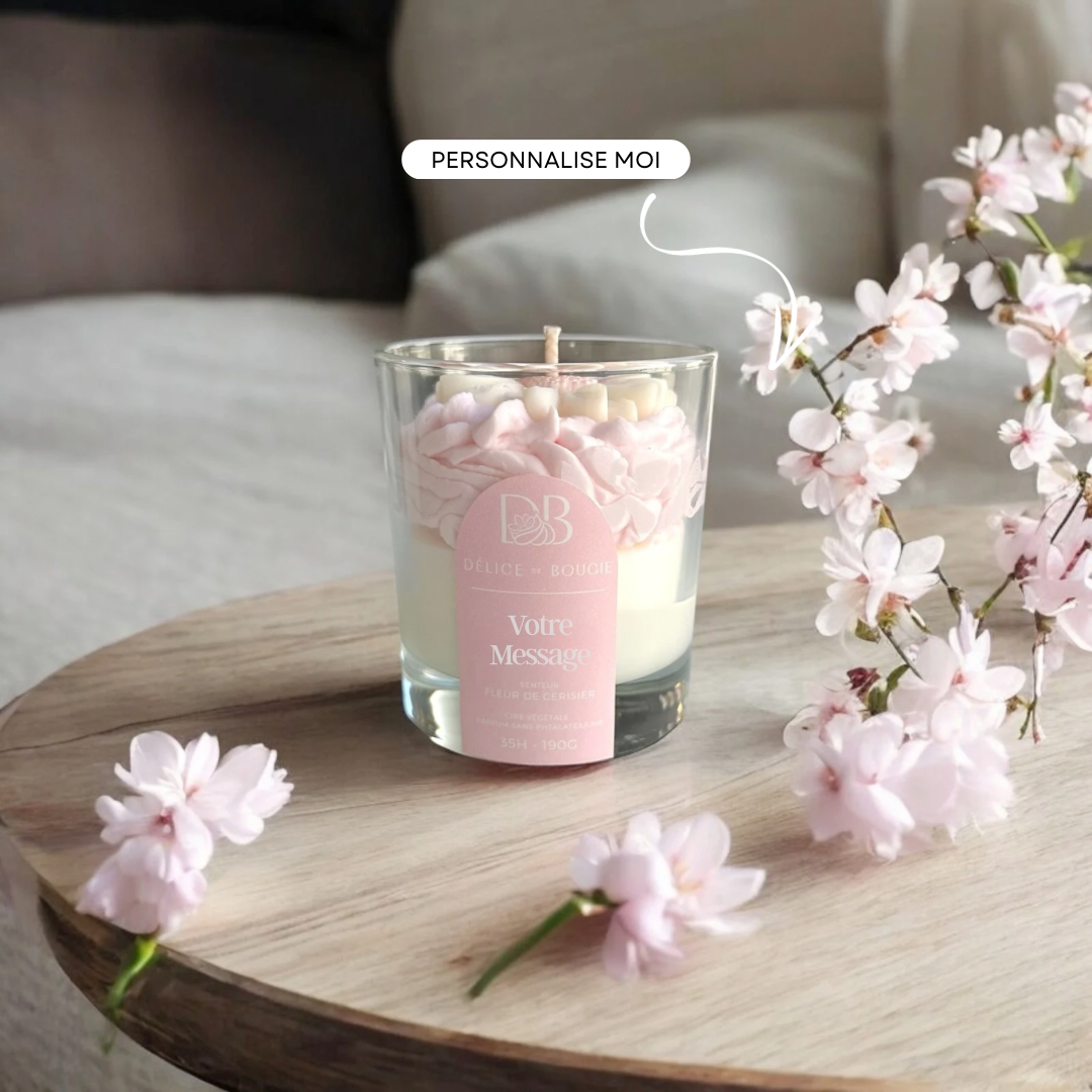 Personnalise moi | Bougie chantilly | Flower | Fleur de cerisier